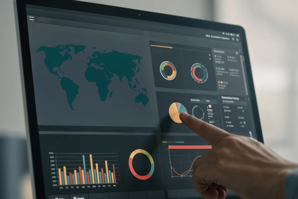 Panel de indicadores con gráficos abierto en la pantalla de una computadora