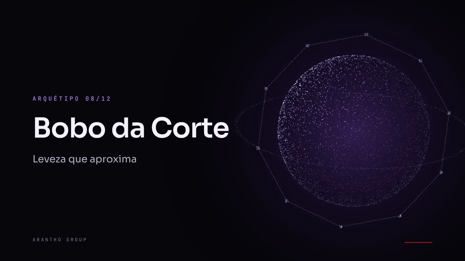 Composição gráfica abstrata com formas lúdicas e cores vibrantes em amarelo, laranja e roxo e o nome arquétipo Bobo da Corte