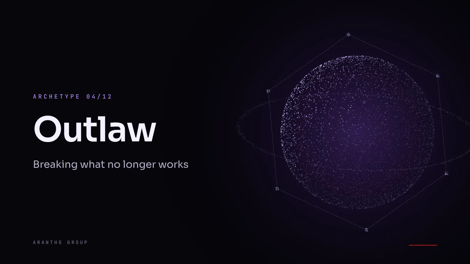 High-contrast abstract artwork with angular shapes breaking through a grid and the title Outlaw archetype
