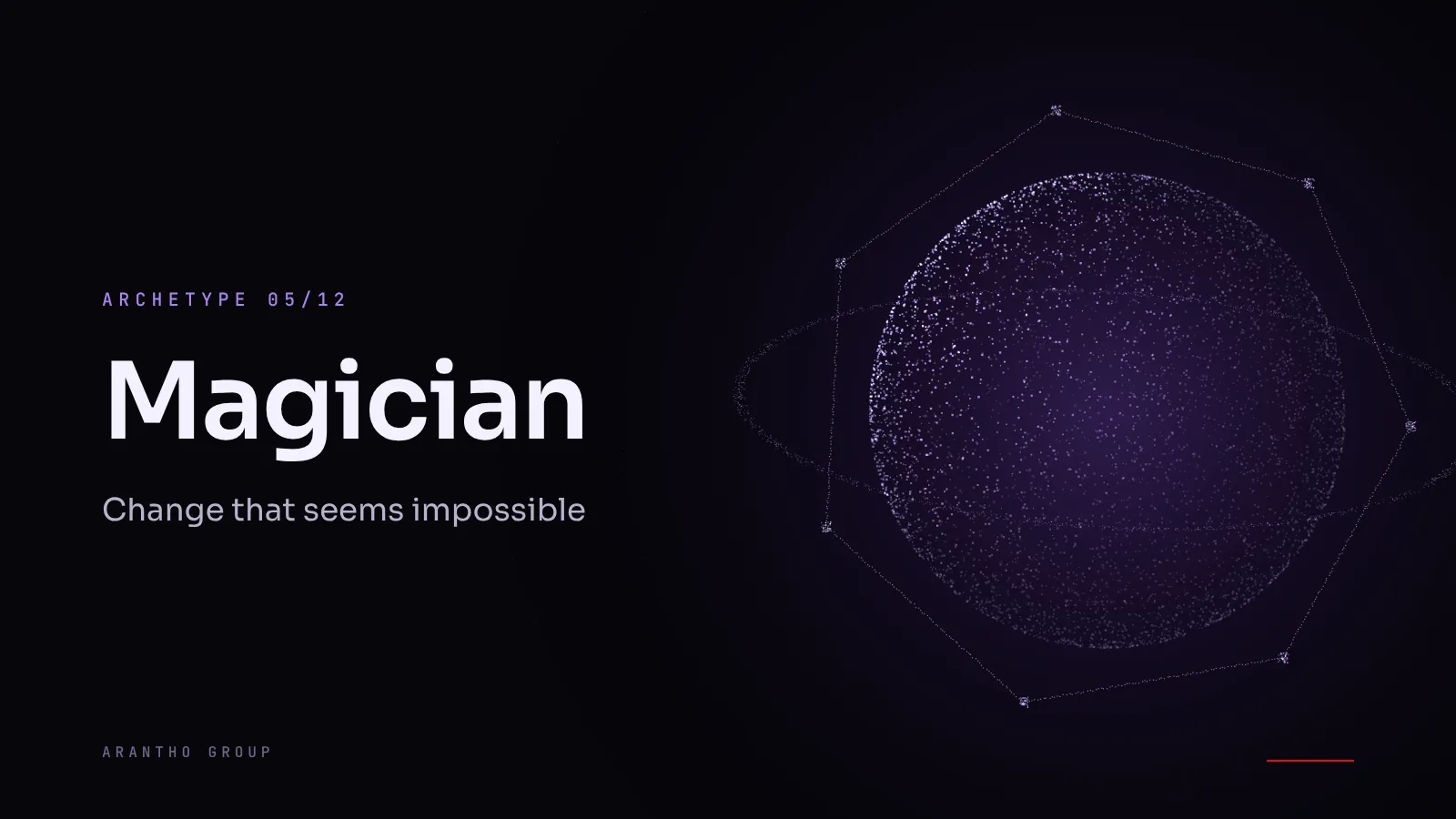 Abstract graphic composition in purple and deep blue with beams of light and the words Magician archetype in the foreground