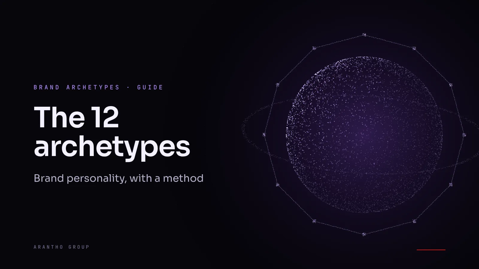 Cover graphic for the Brand archetypes series, showing the 12 archetypes as purple points of light on a dark background