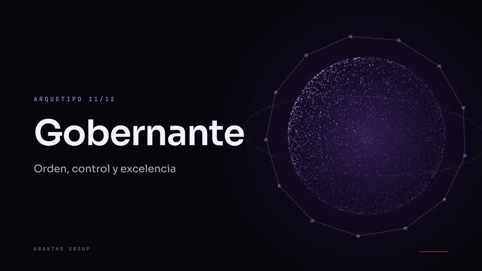 Portada abstracta con líneas verticales simétricas y bloques sólidos en tonos morados y el nombre Arquetipo Gobernante destacado