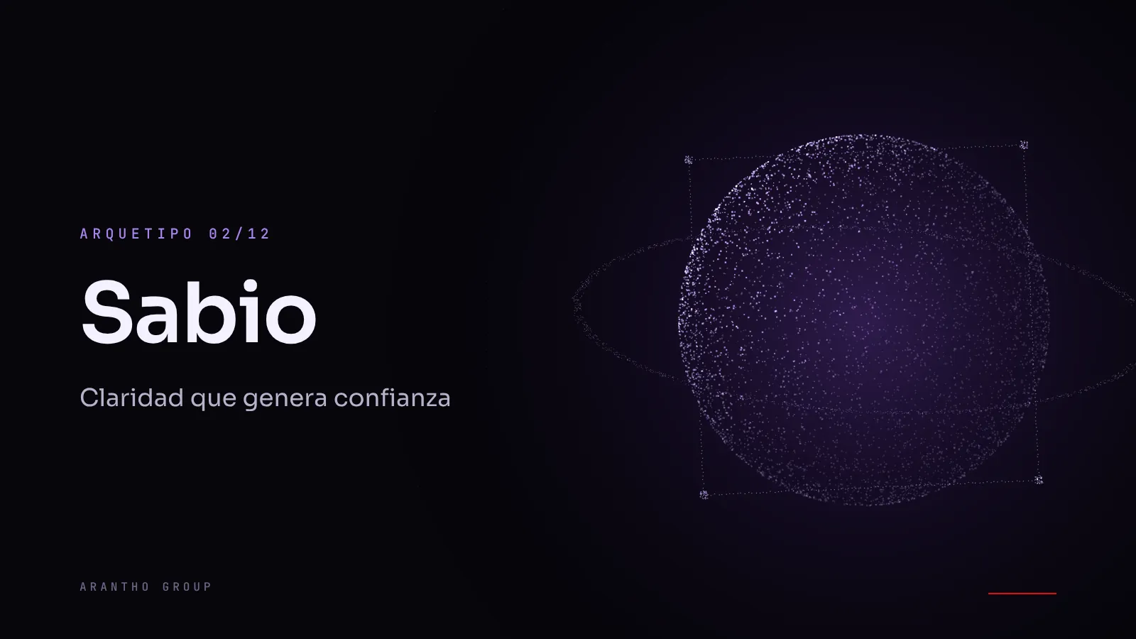 Arte abstracto en tonos sobrios con líneas y diagramas geométricos ordenados y el título arquetipo Sabio