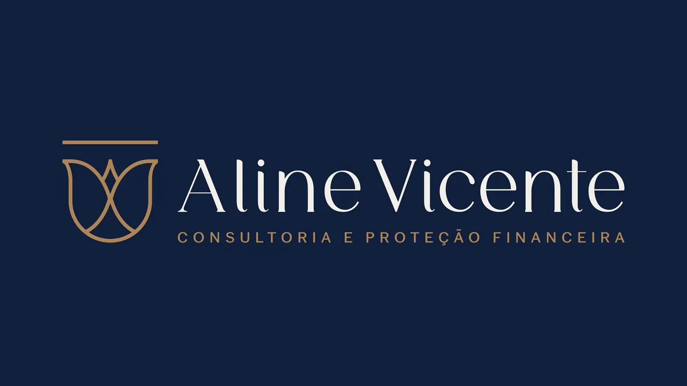 Aline Vicente horizontal logo on dark blue