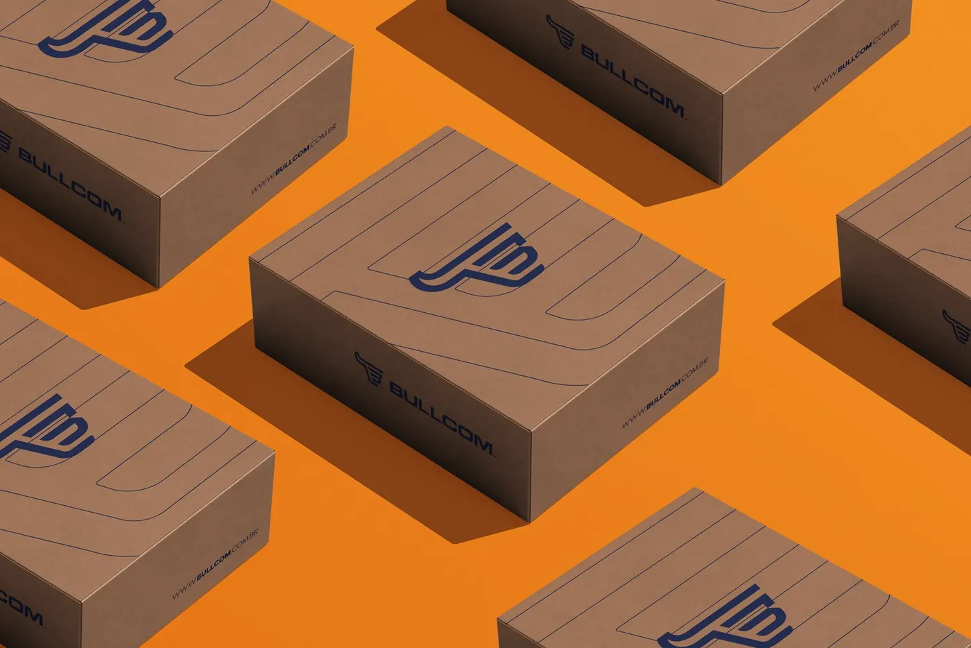 Cardboard boxes with the Bullcom symbol
