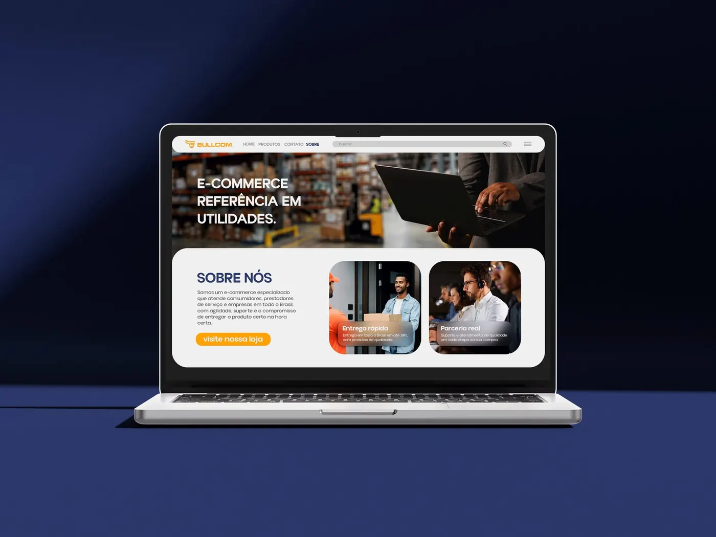 Bullcom website open on a laptop