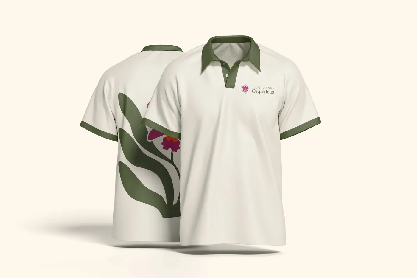 Polo shirts with the logo and the orchid illustration