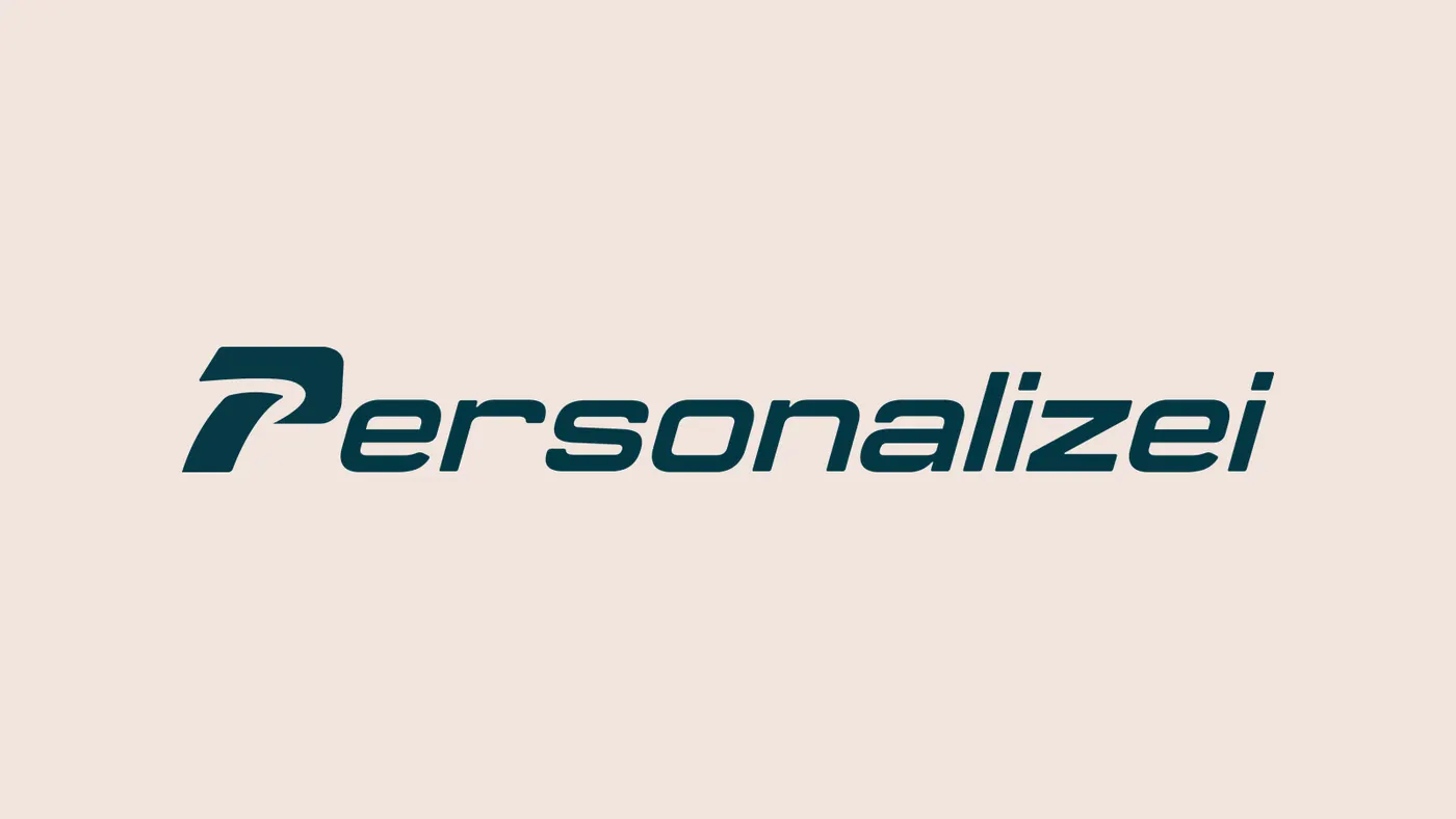 Personalizei logo in dark blue on an off-white background