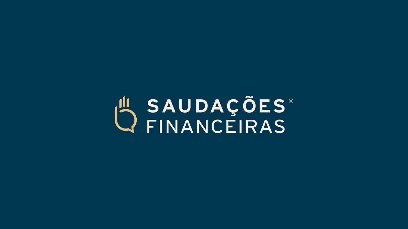 Saudações Financeiras logo on navy blue