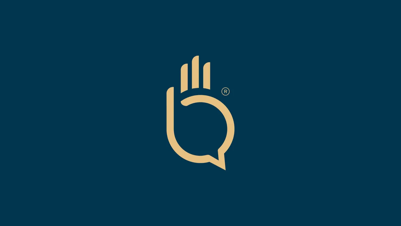 Symbol of a hand raised in greeting, with fingers shaped like equalizer bars