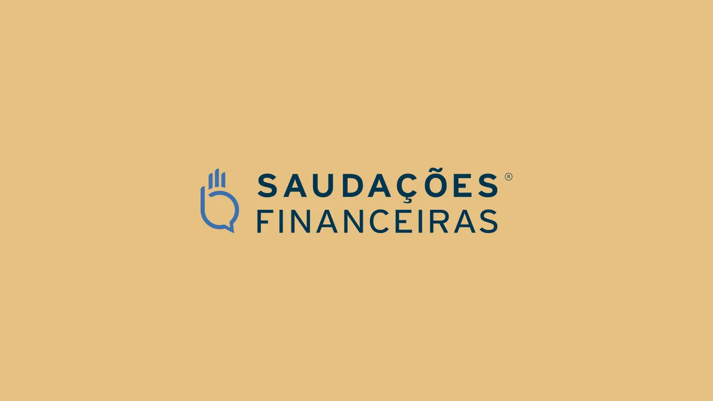 Saudações Financeiras logo on caramel yellow